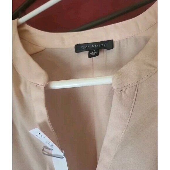 Womens Blouse Sheer Long Sleeve Pullover Beige Size Medium Dynamite - Picture 8 of 11